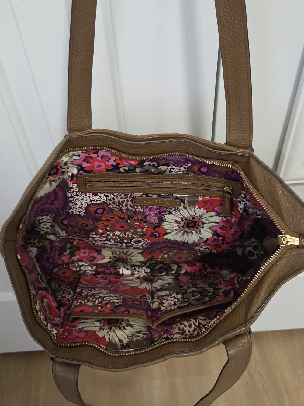 Vera Bradley Quilted Brown Leather Laptop Tote Bag